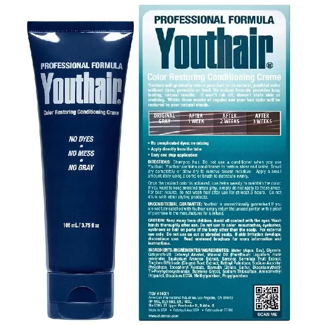 Naturalny odsiwiacz Youthair na siwe włosy w kremie.